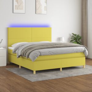 Κρεβάτι Boxspring με Στρώμα & LED Πράσινο 180x200 εκ Υφασμάτινο