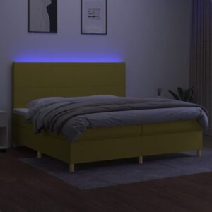 Κρεβάτι Boxspring με Στρώμα & LED Πράσινο 200x200 εκ Υφασμάτινο