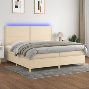 Κρεβάτι Boxspring με Στρώμα & LED Κρεμ 200x200 εκ. Υφασμάτινο