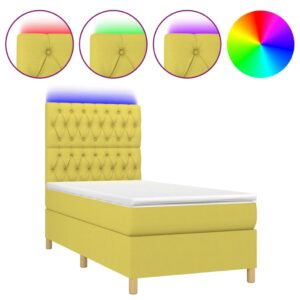 Κρεβάτι Boxspring με Στρώμα & LED Πράσινο 90x200 εκ. Υφασμάτινο