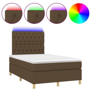 Κρεβάτι Boxspring με Στρώμα & LED Σκ.Καφέ 120x200 εκ Υφασμάτινο