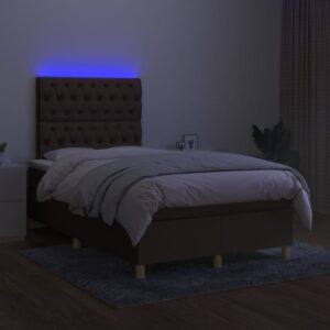 Κρεβάτι Boxspring με Στρώμα & LED Σκ.Καφέ 120x200 εκ Υφασμάτινο