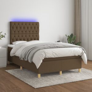 Κρεβάτι Boxspring με Στρώμα & LED Σκ.Καφέ 120x200 εκ Υφασμάτινο