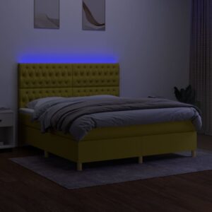 Κρεβάτι Boxspring με Στρώμα & LED Πράσινο 180x200 εκ Υφασμάτινο