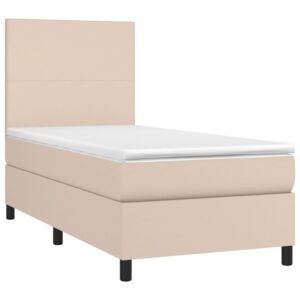 Κρεβάτι Boxspring Στρώμα&LED Καπουτσίνο 90x190 εκ. Συνθ. Δέρμα