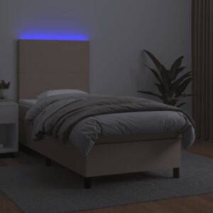 Κρεβάτι Boxspring Στρώμα&LED Καπουτσίνο 90x190 εκ. Συνθ. Δέρμα