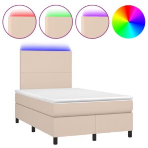 Κρεβάτι Boxspring Στρώμα&LED Καπουτσίνο 120x200 εκ. Συνθ. Δέρμα