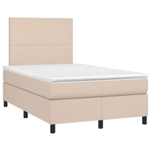 Κρεβάτι Boxspring Στρώμα&LED Καπουτσίνο 120x200 εκ. Συνθ. Δέρμα