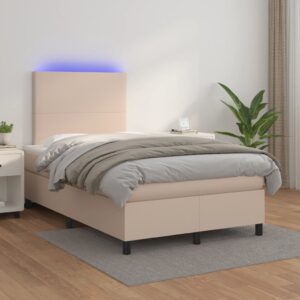 Κρεβάτι Boxspring Στρώμα&LED Καπουτσίνο 120x200 εκ. Συνθ. Δέρμα