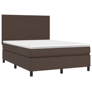 Κρεβάτι Boxspring με Στρώμα & LED Καφέ 140x200 εκ. Συνθ. Δέρμα