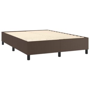 Κρεβάτι Boxspring με Στρώμα & LED Καφέ 140x200 εκ. Συνθ. Δέρμα