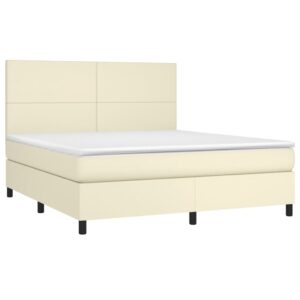 Κρεβάτι Boxspring με Στρώμα & LED Κρεμ 180x200 εκ. Συνθ. Δέρμα