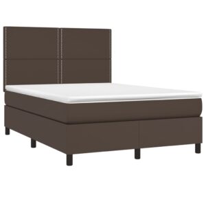 Κρεβάτι Boxspring με Στρώμα & LED Καφέ 140x200 εκ. Συνθ. Δέρμα