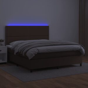 Κρεβάτι Boxspring με Στρώμα & LED Καφέ 140x200 εκ. Συνθ. Δέρμα