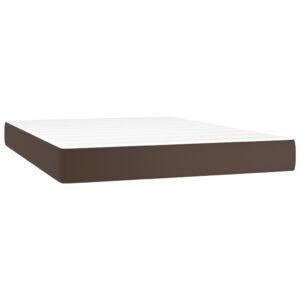 Κρεβάτι Boxspring με Στρώμα & LED Καφέ 140x200 εκ. Συνθ. Δέρμα