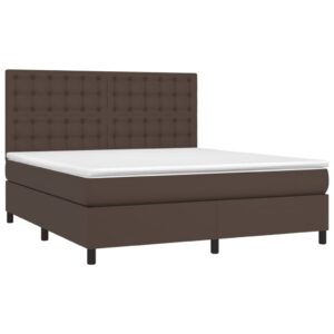 Κρεβάτι Boxspring με Στρώμα & LED Καφέ 160x200 εκ. Συνθ. Δέρμα