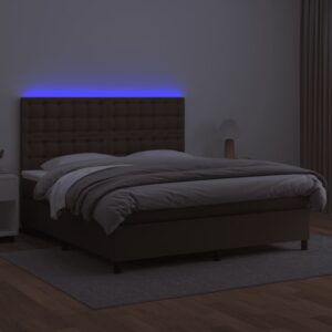 Κρεβάτι Boxspring με Στρώμα & LED Καφέ 160x200 εκ. Συνθ. Δέρμα