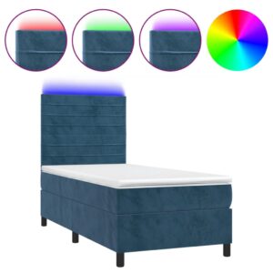 Κρεβάτι Boxspring με Στρώμα & LED Σκ. Μπλε 80x200 εκ. Βελούδινο