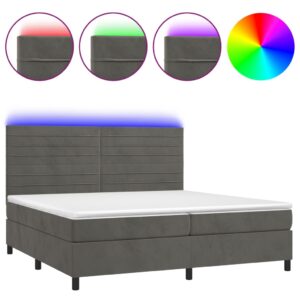 Κρεβάτι Boxspring με Στρώμα & LED Σκ. Γκρι 200x200εκ. Βελούδινο