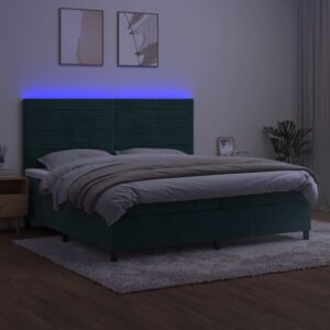 Κρεβάτι Boxspring με Στρώμα & LED Σκ. Πράσινο 200x200εκ Βελούδο