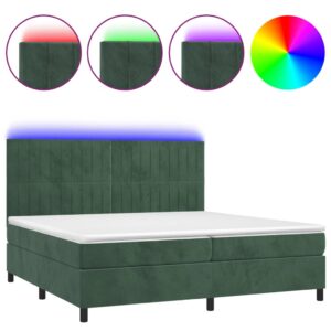 Κρεβάτι Boxspring με Στρώμα & LED Σκ. Πράσινο 200x200εκ Βελούδο