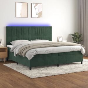 Κρεβάτι Boxspring με Στρώμα & LED Σκ. Πράσινο 200x200εκ Βελούδο