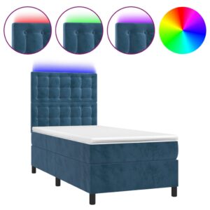 Κρεβάτι Boxspring με Στρώμα & LED Σκ. Μπλε 90x200 εκ. Βελούδινο