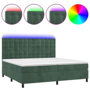 Κρεβάτι Boxspring με Στρώμα & LED Σκ. Πράσινο 200x200εκ Βελούδο