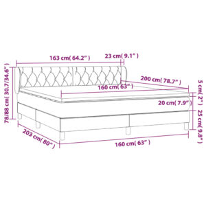 Κρεβάτι Boxspring με Στρώμα Σκούρο Γκρι 160x200 εκ Υφασμάτινο