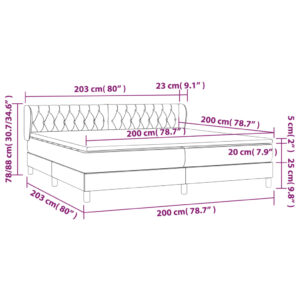 Κρεβάτι Boxspring με Στρώμα Σκούρο Γκρι 200x200 εκ. Υφασμάτινο