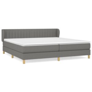 Κρεβάτι Boxspring με Στρώμα Σκούρο Γκρι 200x200 εκ. Υφασμάτινο