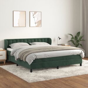 Κρεβάτι Boxspring με Στρώμα Σκούρο Πράσινο 200x200εκ. Βελούδινο