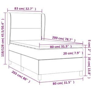 Κρεβάτι Boxspring με Στρώμα Σκούρο Γκρι 80x200 εκ. Υφασμάτινο