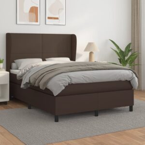 Κρεβάτι Boxspring με Στρώμα Καφέ 140x200εκ. από Συνθετικό Δέρμα