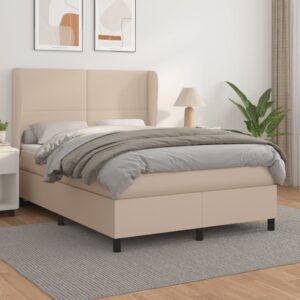 Κρεβάτι Boxspring με Στρώμα Καπουτσίνο 140x200εκ.από Συνθ.Δέρμα