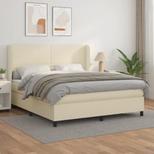 Κρεβάτι Boxspring με Στρώμα Κρεμ 180x200 εκ. Συνθετικό Δέρμα