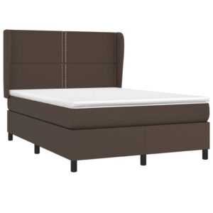 Κρεβάτι Boxspring με Στρώμα Καφέ 140x200εκ. από Συνθετικό Δέρμα