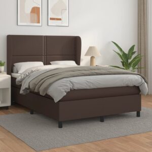 Κρεβάτι Boxspring με Στρώμα Καφέ 140x200εκ. από Συνθετικό Δέρμα