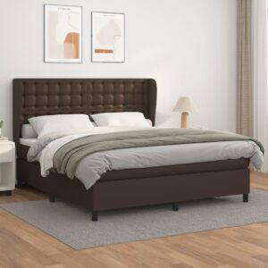 Κρεβάτι Boxspring με Στρώμα Καφέ 160x200εκ. από Συνθετικό Δέρμα