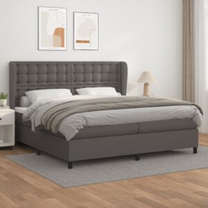 Κρεβάτι Boxspring με Στρώμα Γκρι 200x200 εκ. Συνθετικό Δέρμα