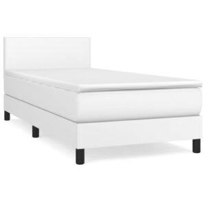 Κρεβάτι Boxspring με Στρώμα Λευκό 90x190εκ. από Συνθετικό Δέρμα