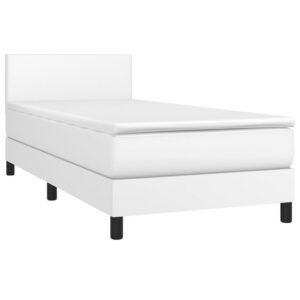 Κρεβάτι Boxspring με Στρώμα Λευκό 90x190εκ. από Συνθετικό Δέρμα