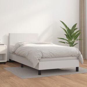 Κρεβάτι Boxspring με Στρώμα Λευκό 90x190εκ. από Συνθετικό Δέρμα