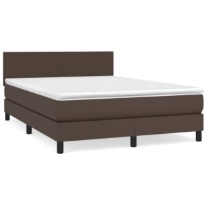 Κρεβάτι Boxspring με Στρώμα Καφέ 140x200εκ. από Συνθετικό Δέρμα