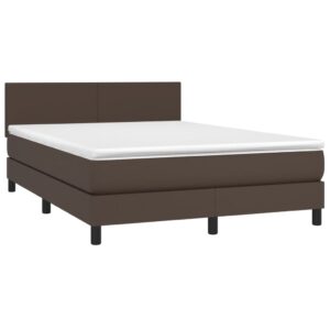 Κρεβάτι Boxspring με Στρώμα Καφέ 140x200εκ. από Συνθετικό Δέρμα