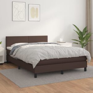 Κρεβάτι Boxspring με Στρώμα Καφέ 140x200εκ. από Συνθετικό Δέρμα