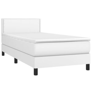 Κρεβάτι Boxspring με Στρώμα Λευκό 90x190εκ. από Συνθετικό Δέρμα