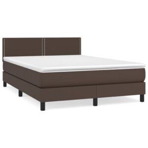 Κρεβάτι Boxspring με Στρώμα Καφέ 140x200εκ. από Συνθετικό Δέρμα