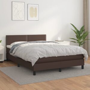 Κρεβάτι Boxspring με Στρώμα Καφέ 140x200εκ. από Συνθετικό Δέρμα