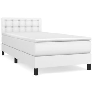 Κρεβάτι Boxspring με Στρώμα Λευκό 90x190εκ. από Συνθετικό Δέρμα